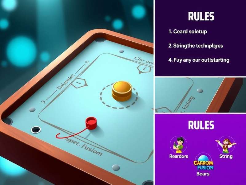 Carrom Fusion gameplay showing digital carrom board with coins and striker